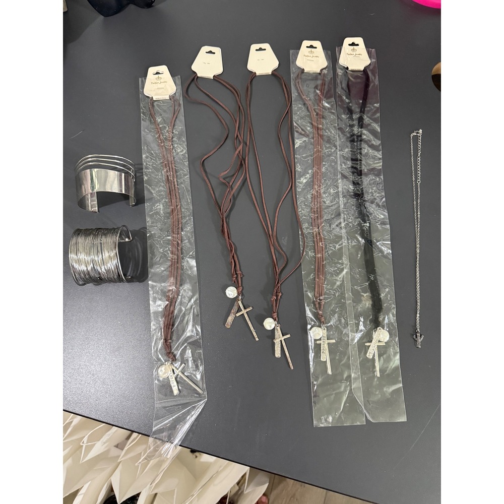 Bundle 14- 8pc Western Jewelry Cross Cord Necklaces Cactus & Silver Cuff Set